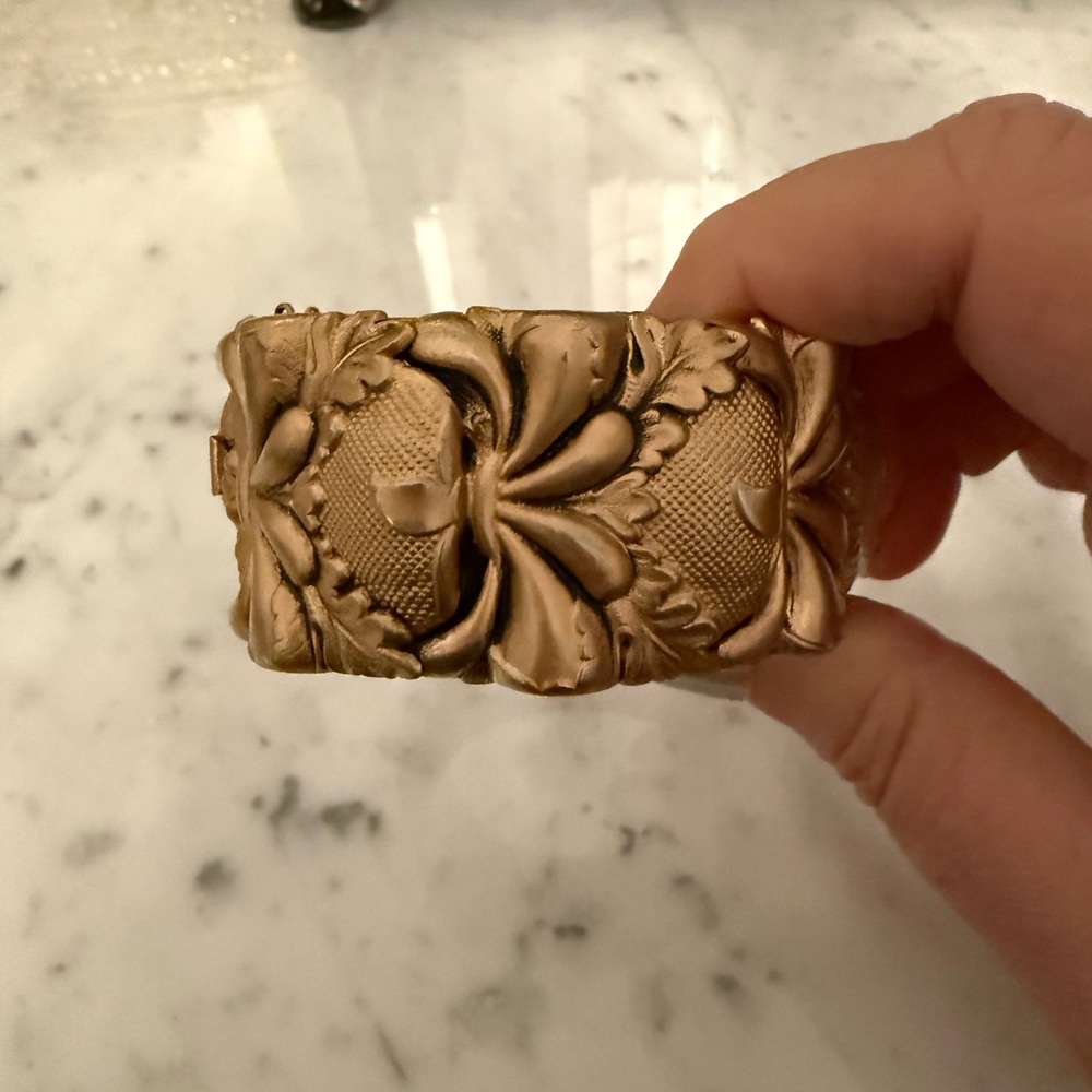 Ornate Vintage Gold-Tone Floral Cuff Bracelet